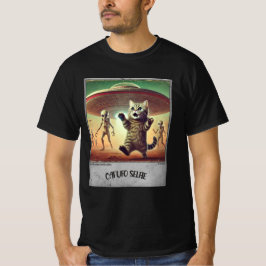 Camiseta Selfie de OVNI de gato: Kitty asustado (camiseta m