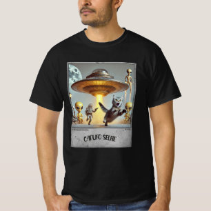 Camiseta Selfie de OVNI de gato: Kitty asustado (camiseta m