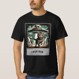 Camiseta Selfie de OVNI de gato: Kitty asustado (camiseta m