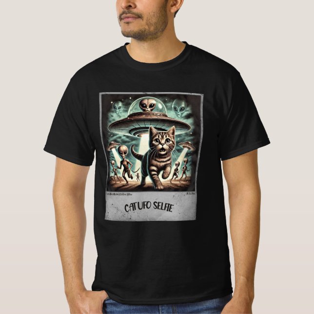 Camiseta Selfie de OVNI de gato: Kitty asustado (camiseta m (Anverso)