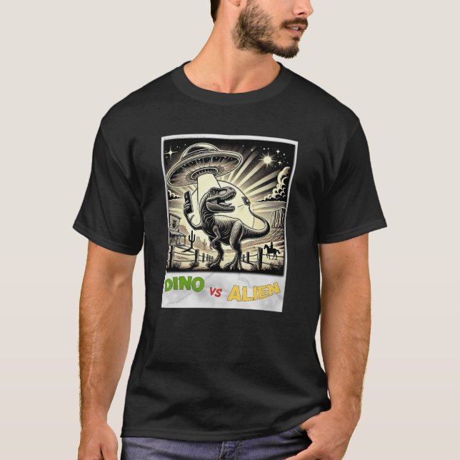Camiseta Selfie de OVNI Dino: Dino vs Alien (camiseta mascu (Anverso)
