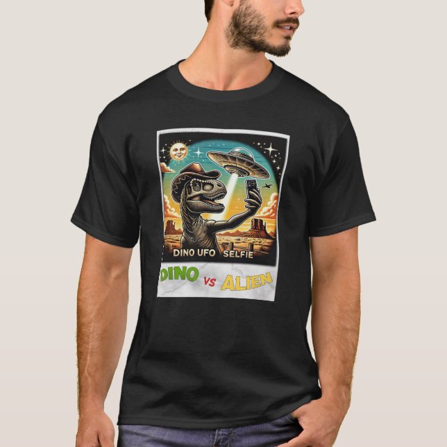 Camiseta Selfie de OVNI Dino vs Alien (camiseta masculina)  (Anverso)