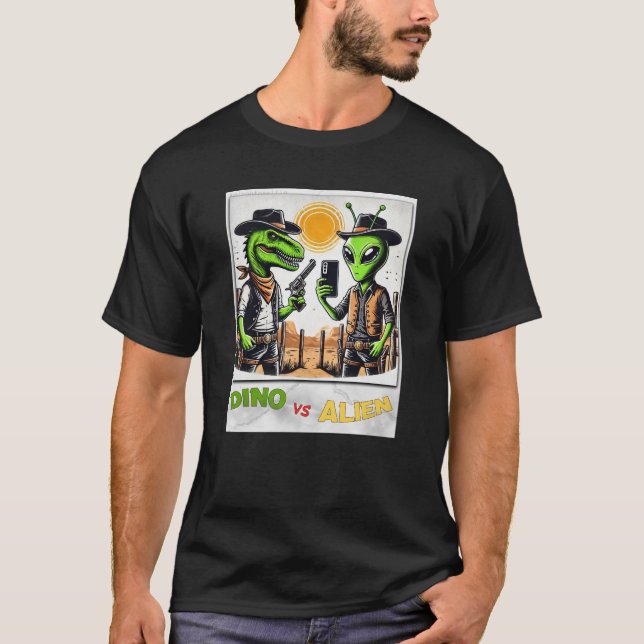 Camiseta Selfie de OVNI Dino vs Alien (camiseta masculina)  (Anverso)