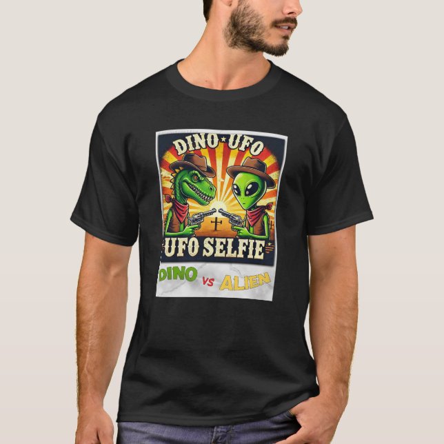 Camiseta Selfie de OVNI Dino vs Alien (camiseta masculina)  (Anverso)
