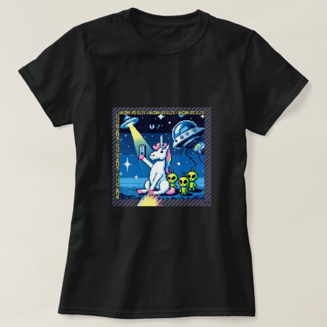Camiseta Selfie de OVNI unicornio: Tierra cuadrada (arte de (Diseño del anverso)