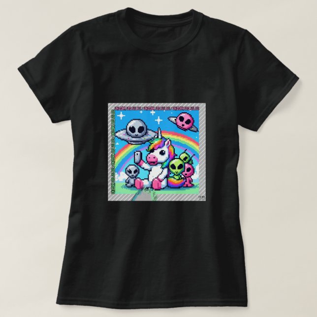 Camiseta Selfie de OVNI unicornio: Tierra cuadrada (arte de (Diseño del anverso)