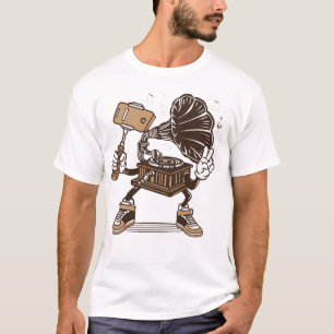 Camiseta selfie de reproductor de música gramófono