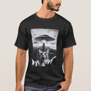 Camiseta Selfie divertida de gato con ovnis extraña selfie