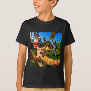 Camiseta Selfie divertida de gato de Navidad con Bigfoot y