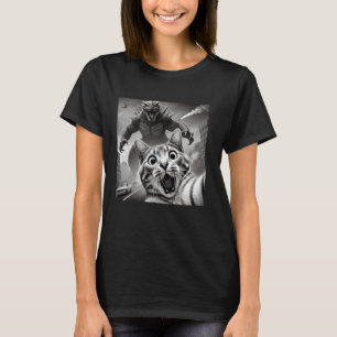 Camiseta selfie divertida gato sorprendido humor kaiju cons