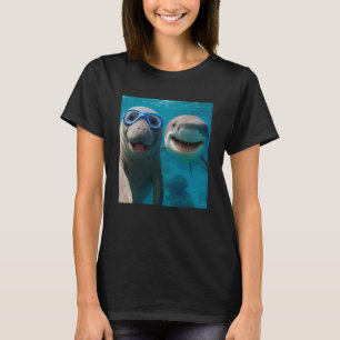 Camiseta Selfie Divertido de Manatí con Amantes del Océano