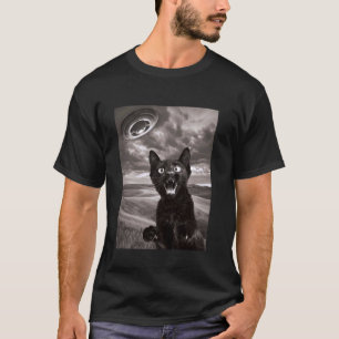 Camiseta Selfie OVNI de Gato Negro Divertido