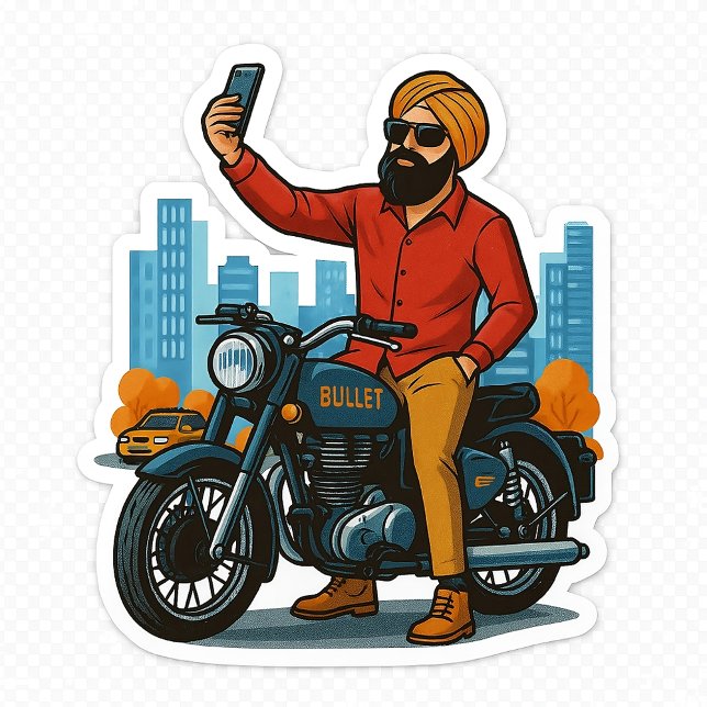 Camiseta Selfie Swag on Bullet – Punjabi Rider Vibes Sticke (Subido por el creador)