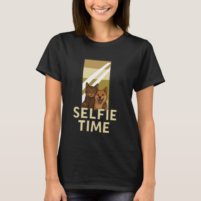 Camiseta Selfie Time u2013 Funny Duo Cat Dog Inseparable Y (Anverso)