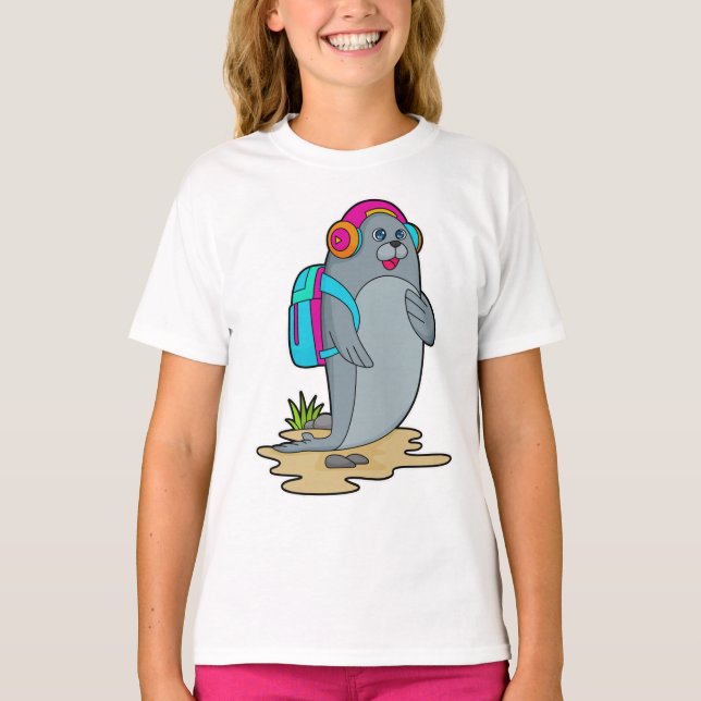 Camiseta Sellar como excursionista con mochila (Anverso)