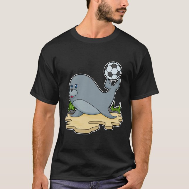 Camiseta Sellar como jugador de fútbol con fútbol (Anverso)