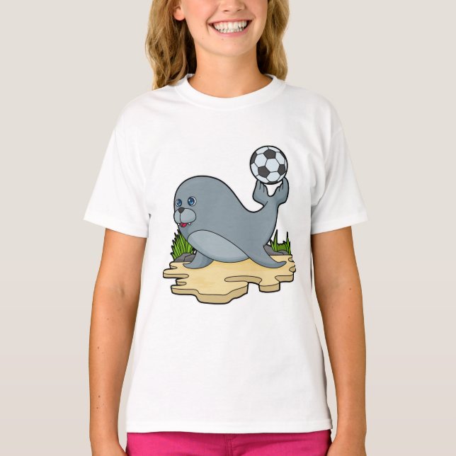 Camiseta Sellar como jugador de fútbol con fútbol (Anverso)