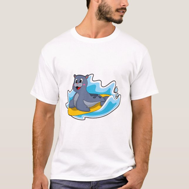 Camiseta Sellar como surfista con tabla de surf (Anverso)