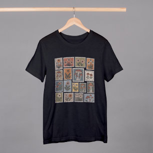Camiseta Sello botánico vintage con flores y hongos