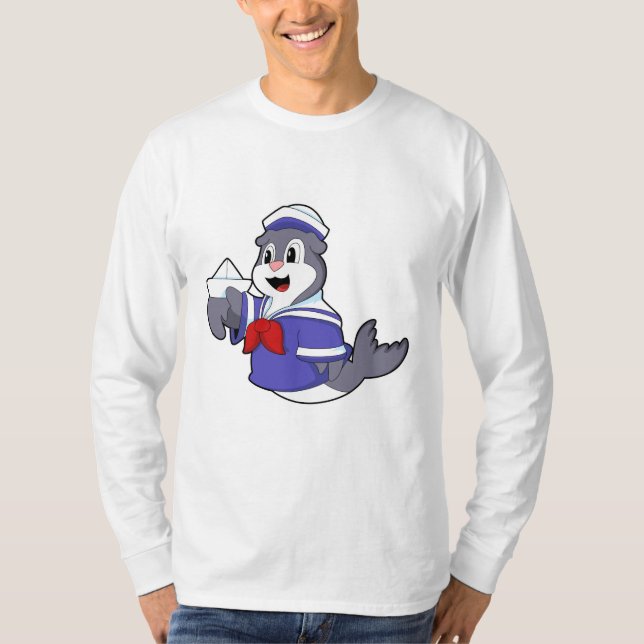 Camiseta Sello como marinero con barco (Anverso)