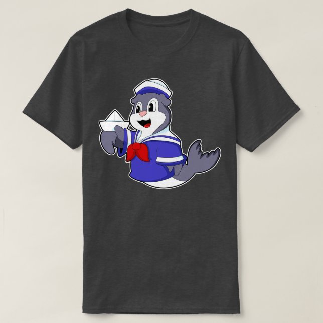 Camiseta Sello como marinero con barco (Diseño del anverso)