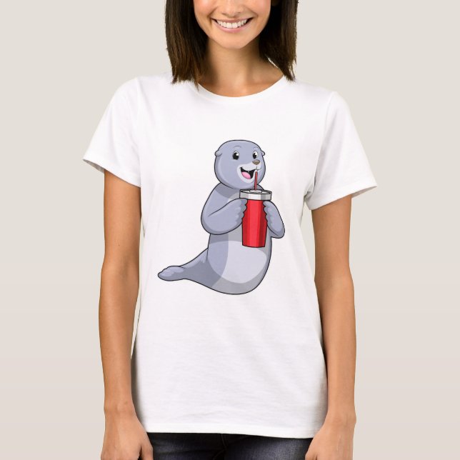 Camiseta Sello con taza de bebida (Anverso)