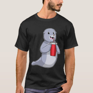 Camiseta Sello con taza de bebida