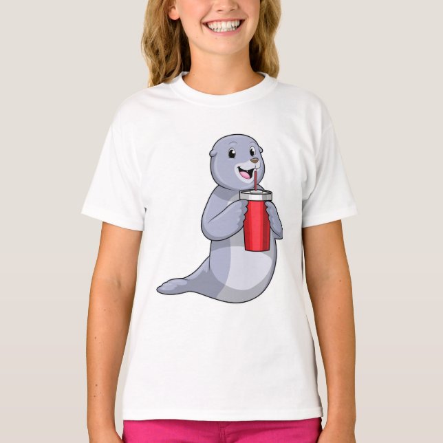 Camiseta Sello con taza de bebida (Anverso)