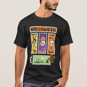Camiseta Sello de Correo de Halloween Esqueleto Retro Hallo