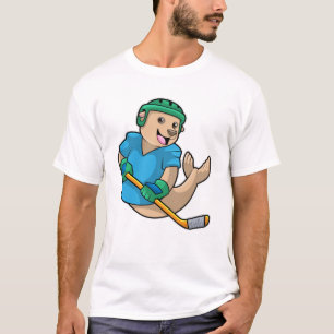 Camiseta Sello de hockey sobre hielo con bastón de hockey s