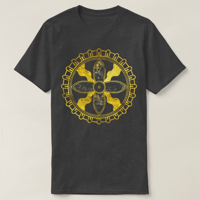Camiseta Sello de madera de Shamash quemada con acentos dor (Diseño del anverso)