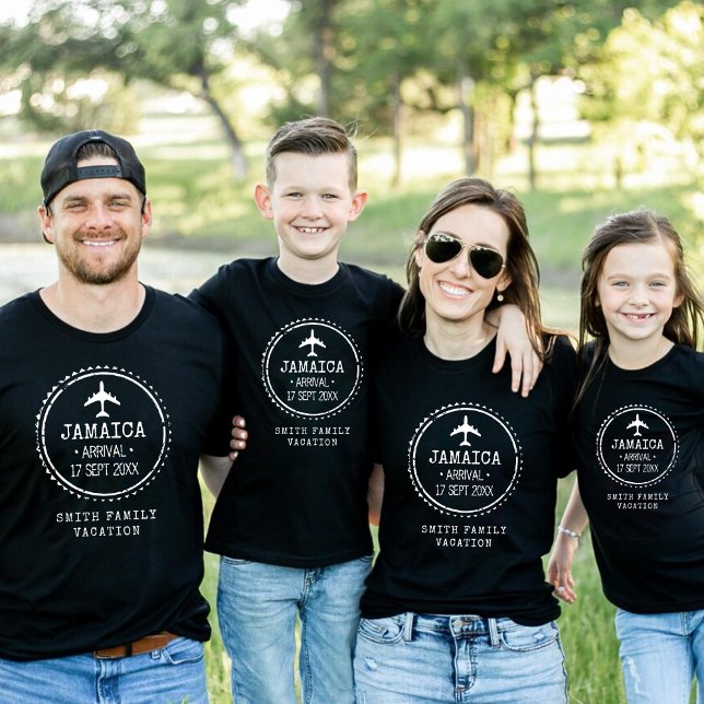 Camiseta Sello de pasaporte vacaciones familiares en Jamaic (Passport Stamp Jamaica Family Vacation Black T-Shirt
)