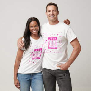 Camiseta Sello de San Valentín Amor Rosa Neon para Siempre