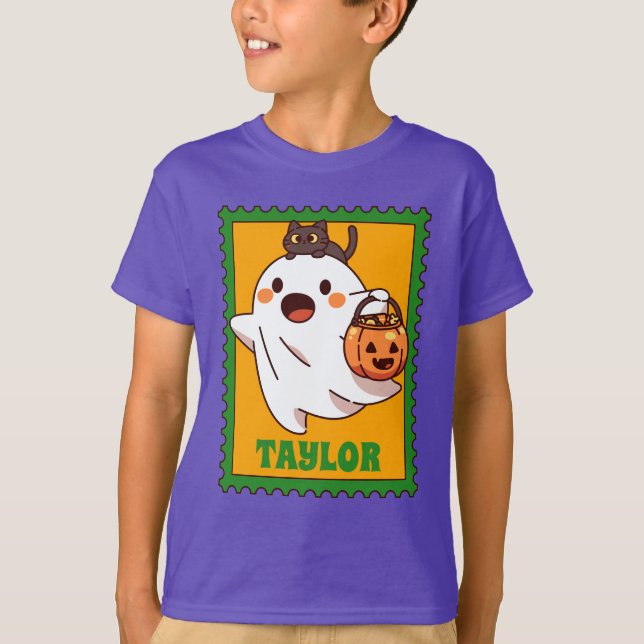 Camiseta Sello de texto personalizado de Halloween Fantasma (Anverso)
