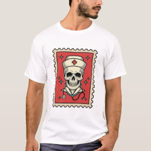 Camiseta Sello divertido de enfermera calavera retro_1