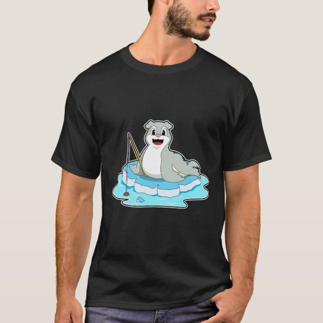 Camiseta Sello en la pesca con barra de pesca (Anverso)