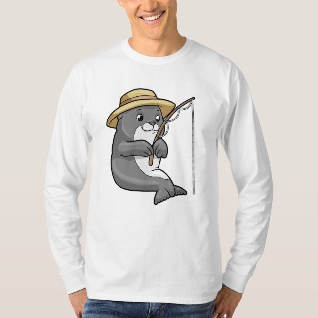 Camiseta Sello en la pesca con barra de pesca y Gorra (Anverso)