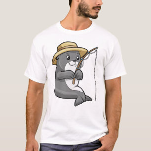 Camiseta Sello en la pesca con barra de pesca y Gorra