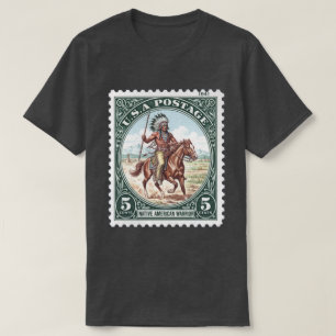 Camiseta Sello Postal Antiguo Guerrero Nativo Americano