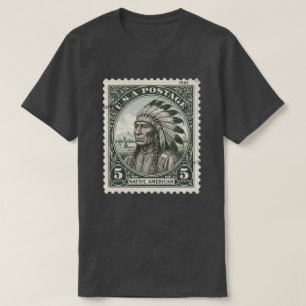 Camiseta Sello Postal Antiguo Jefe Nativo Americano