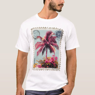 Camiseta Sello Postal de Palma Rosa Tropical Vintage Playa