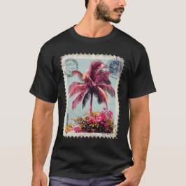 Camiseta Sello Postal de Palma Rosa Tropical Vintage Playa 