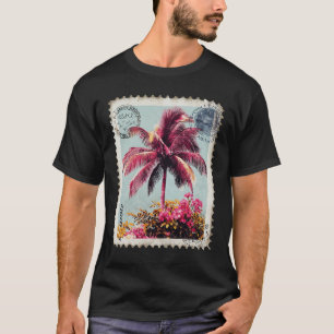 Camiseta Sello Postal de Palma Rosa Tropical Vintage Playa