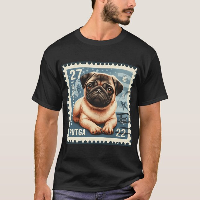 Camiseta Sello postal de perro Pug (Anverso)