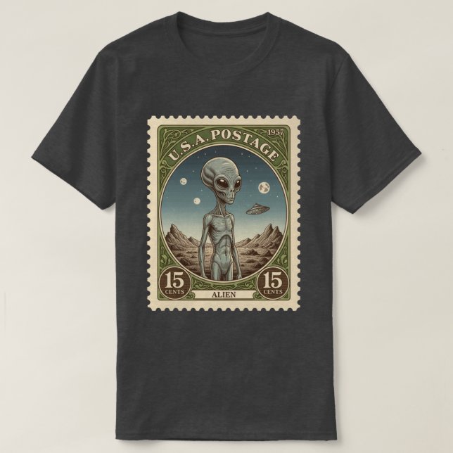 Camiseta Sello Postal Vintage Alien (Diseño del anverso)