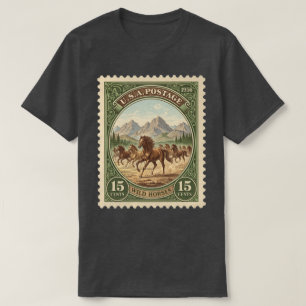 Camiseta Sello Postal Vintage Caballos Salvajes