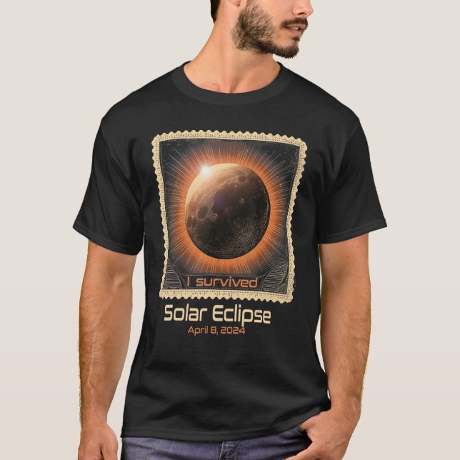 Camiseta Sello Retro I Sobrevivido Eclipse Solar Total 2024 (Anverso)