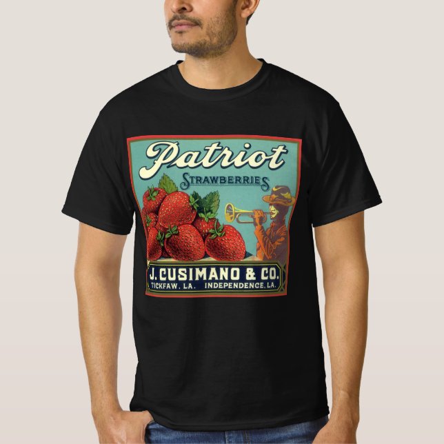 Camiseta Sello Vintage Fruit Label Art Patriot Strawberries (Anverso)