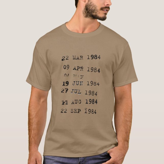 Camiseta Sellos de biblioteca Fecha de vencimiento 1984 (Anverso)