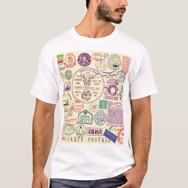 Camiseta Sellos de época, conjunto de documentos decorativo (Anverso)